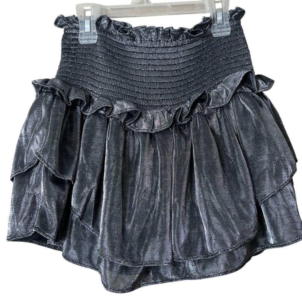 Gab & Kate Metallic Silver‎ Smocked Ruffle Skort Small Whimsygoth Glam Party